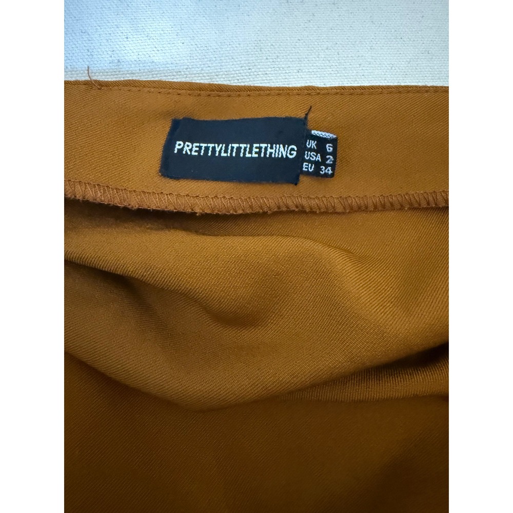 PrettyLittleThing Ochre Rust Draped Sarong Midi Skirt High Waist Size 2 - Picture 3 of 4